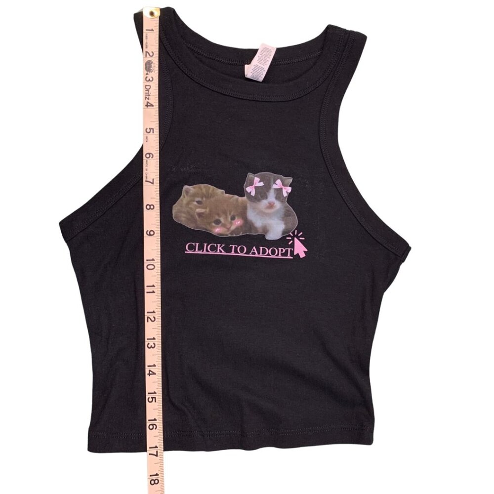 Coquette Aesthetic Kitten Crop Tank Top “Click to Adopt” Cute Cat Graphic Y2K - Picture 4 of 8